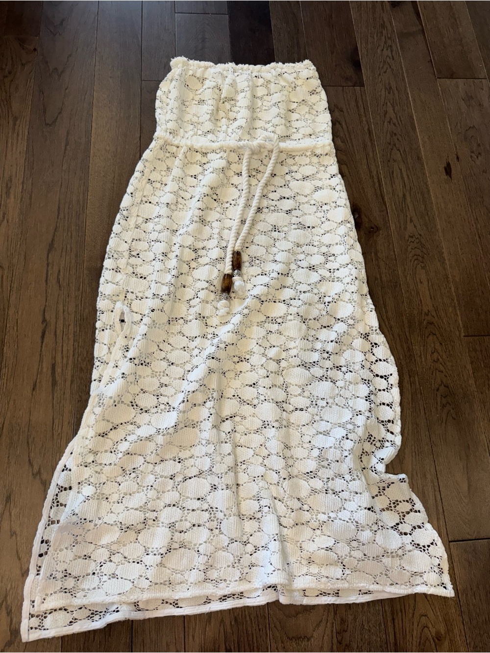 Milly Cabana Cream Crochet Strapless Swim Coverup Maxi